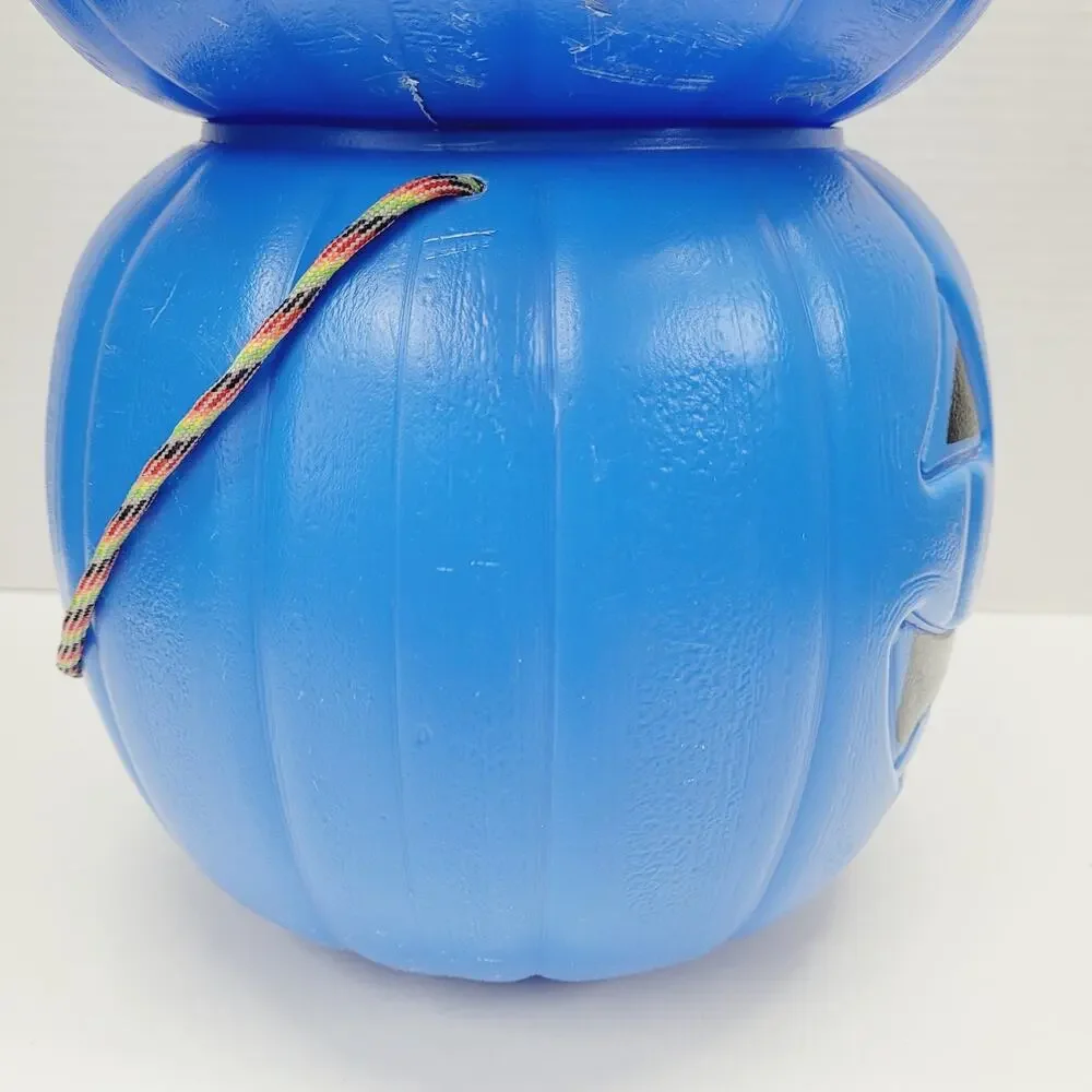 2 Halloween 8” BLUE Blow Mold Pumpkin Trick or Treat Pails W/Rope Handles